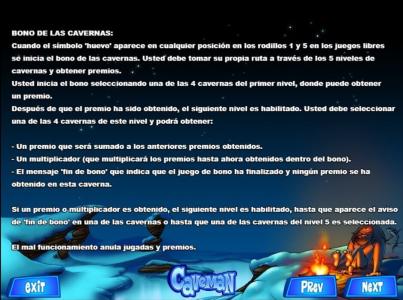 Caveman Slot Machine Bonus Game Information Screen