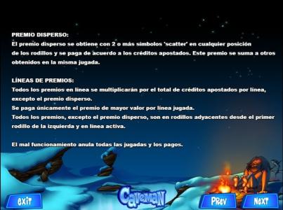 Caveman Slot Machine Scatter and Paylines Information Screen
