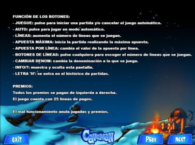 Caveman Slot Machine Caveman Button Functions and Paylines Screen