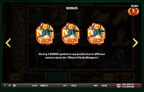 The Asp of Cleopatra Slot Machine Bonus Symbol Screen