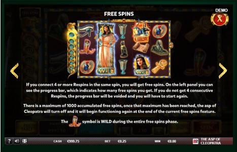 The Asp of Cleopatra Slot Machine Free Spins Bonus Screen