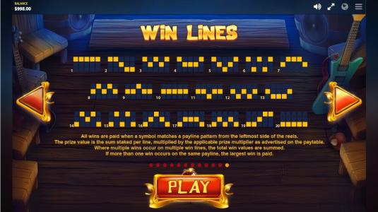 Snow wild and the 7 features Slot Machine Paylines Screen