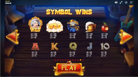 Snow wild and the 7 features Slot Machine Paytable Screen