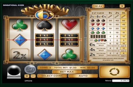 Sensational Sixes Slot Machine Paytable Screen