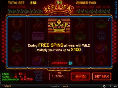 The Reel Deal Slot Machine Free Spins Bonus Screen