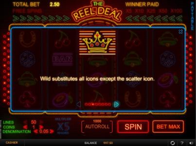 The Reel Deal Slot Machine Wild Symbol Screen
