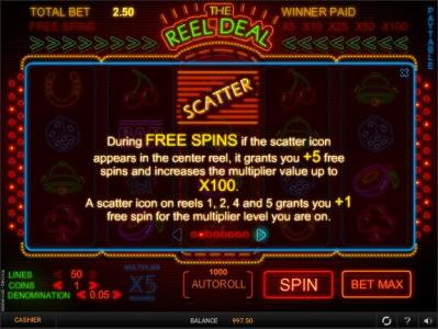 The Reel Deal Slot Machine Free Spins Bonus Screen