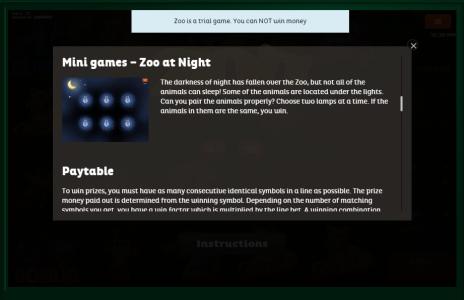 Zoo Slot Machine Paytable Screen