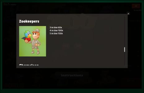 Zoo Slot Machine Paytable Screen