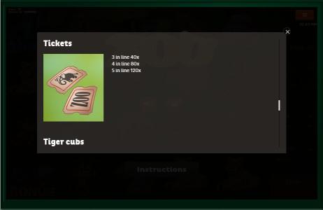 Zoo Slot Machine Paytable Screen