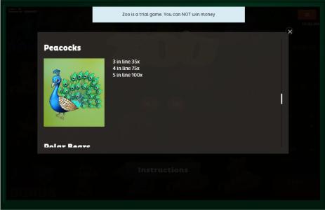 Zoo Slot Machine Paytable Screen