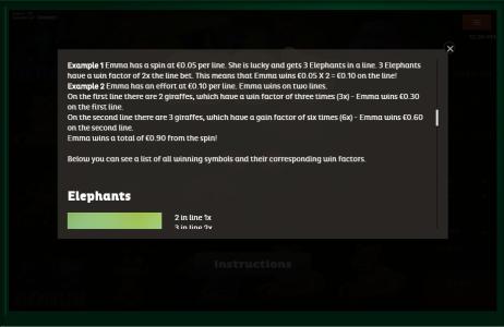 Zoo Slot Machine Winning Examples and Symbol Payout Screen