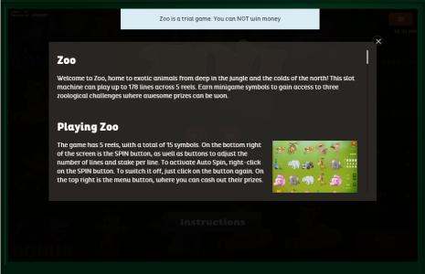 Zoo Slot Machine Mini Games Screen