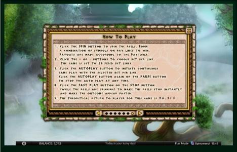 Demi Gods Slot Machine How to Play Screen