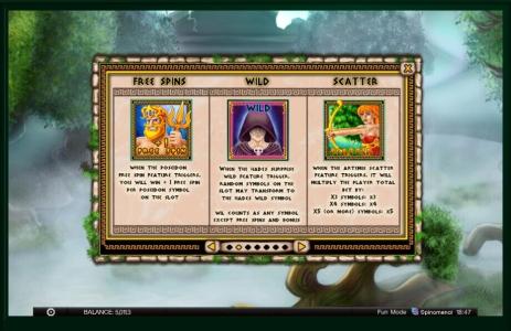 Demi Gods Slot Machine Scatter Awards and Wild Symbol Screen