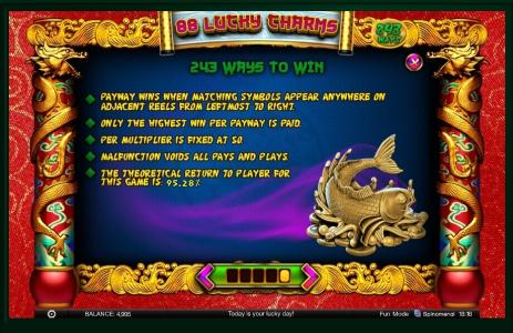 88 Lucky Charms Slot Machine Paylines and Ways to Win Screen
