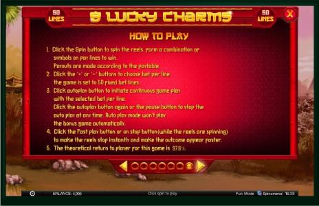 88 Lucky Charms Slot Machine How to Play Screen