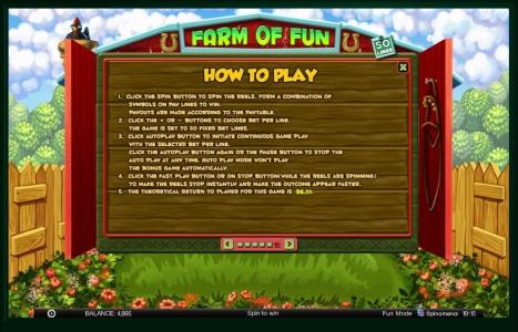 Farm of Fun Slot Machine How to Play Screen