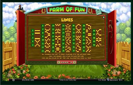 Farm of Fun Slot Machine Paylines Screen