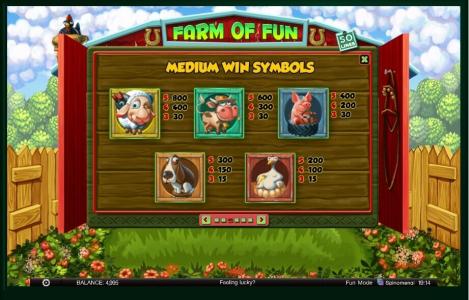 Farm of Fun Slot Machine Paytable Screen