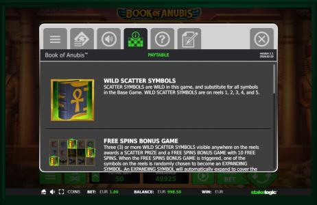 Book of Anubis Slot Machine Free Spins Bonus Screen