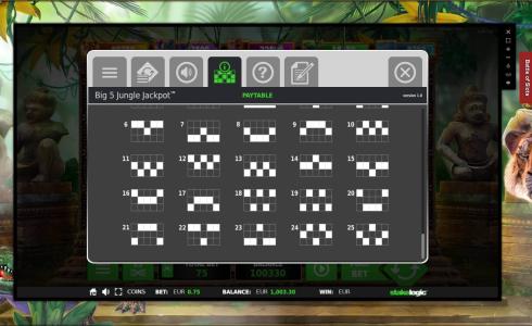 Big 5 Jungle Jackpot Slot Machine Paylines Screen