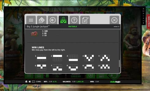 Big 5 Jungle Jackpot Slot Machine Paylines Screen
