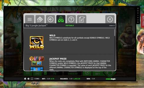 Big 5 Jungle Jackpot Slot Machine Wild Symbol Screen
