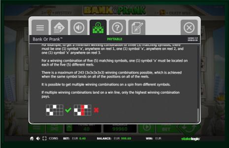 Bank or Prank Slot Machine Paytable Screen