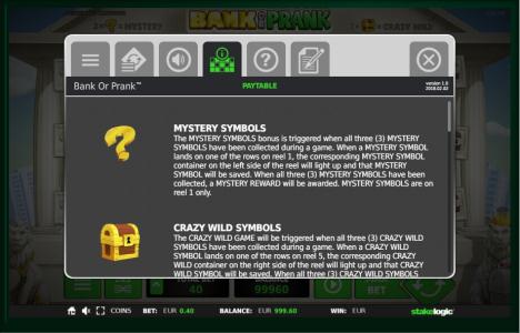 Bank or Prank Slot Machine Scatter Awards and Wild Symbol Screen