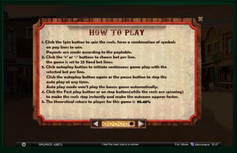 Wild Wild Spin Slot Machine How to Play Screen