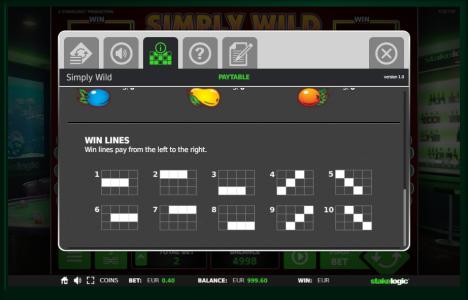 Simply Wild Slot Machine Paylines Screen
