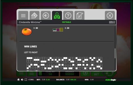 Cinderella Win Time Slot Machine Paylines Screen