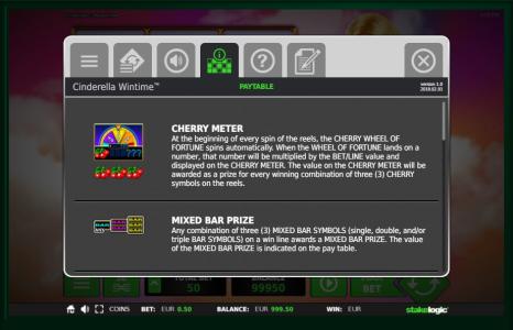 Cinderella Win Time Slot Machine Paytable Screen