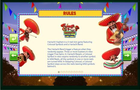 Mariachi Mayhem Slot Machine Game Rules Screen