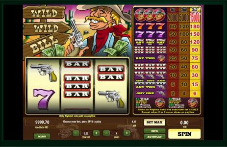 Wild Wild Bill Slot Machine Paytable Screen
