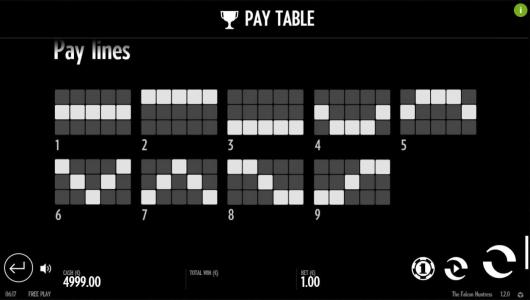 The Falcon Huntress Slot Machine Paylines Screen