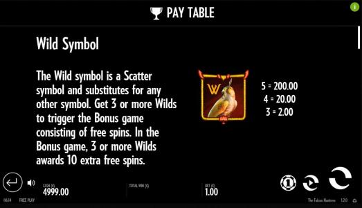 The Falcon Huntress Slot Machine Wild Symbol Screen
