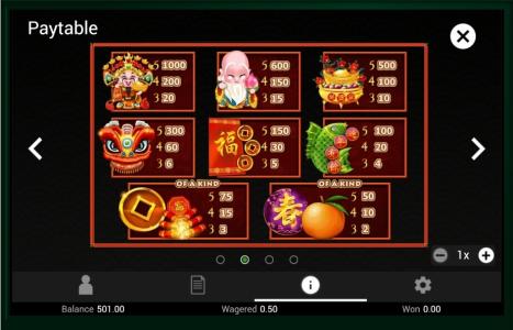 Gong Xi Fa Cai Slot Machine Paytable Screen