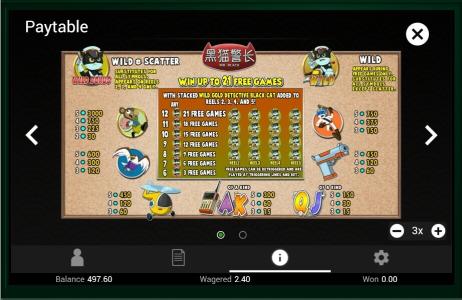 Detective Black Cat Slot Machine Paytable Screen