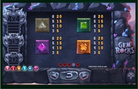 Gem Rocks Slot Machine Paytable Screen