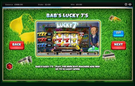 Carry On Camping Slot Machine Bab's Lucky 7's Mini Slot Feature Screen