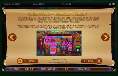 Balthazars Wild Emporium Slot Machine Free Spins Bonus Screen
