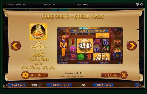 Balthazars Wild Emporium Slot Machine Free Spins Bonus Screen