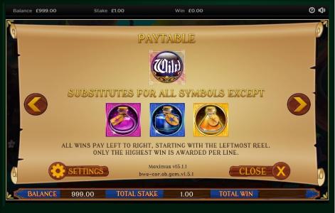 Balthazars Wild Emporium Slot Machine Paytable Screen