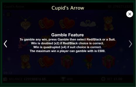 Cupid's Arrow Slot Machine Gamble Feature Screen