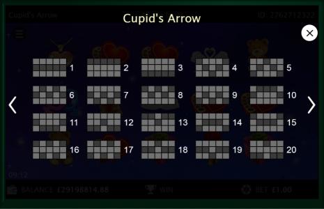 Cupid's Arrow Slot Machine Paylines Screen