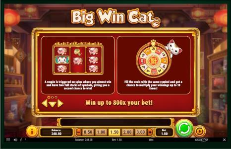 Big Win Cat Slot Machine Big Win Cat Respin and Multiplier Feature Screen