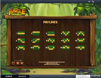 Jungle Trouble Slot Machine Paylines Screen