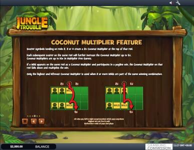 Jungle Trouble Slot Machine Coconut Multiplier Feature Screen